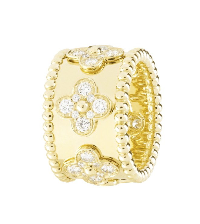 PERLEE CLOVER RING, YELLOW GOLD, DIAMONDS, SMALL MODEL_484421